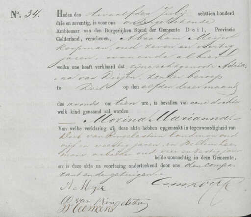 Geboorteakte van Mozina Marianna Meijer