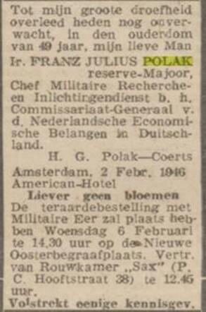 Overlijdensadvertentie Franz Julius Polak.jpg