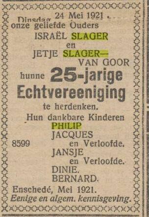 20-5-1921 NIW Israel Slager 25 jaar.jpg