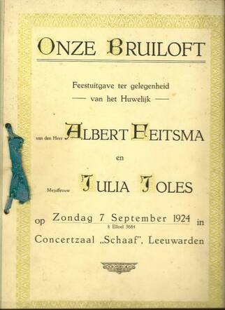 1924. Trouwgids Albert Feitsma en Julia Joles