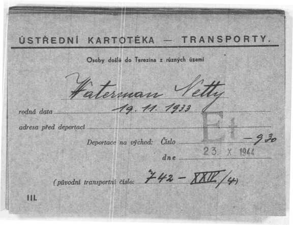 Cartotheek kaart uit het Centrale Transport Bestand uit Theresienstadt van Netty Waterman.