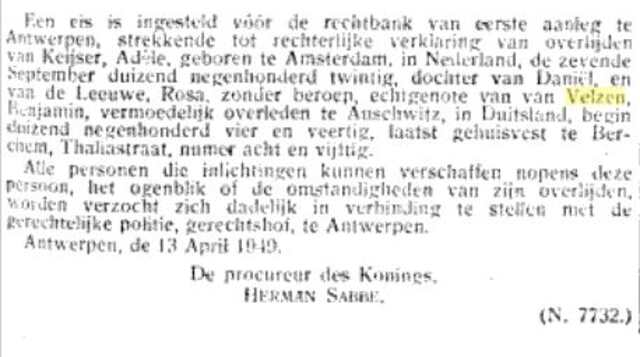 Adèle van Velzen-Keyser belgisch staatsblad.JPG