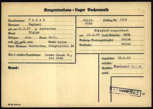 Raphael Ensel, 20-3-1917, krt 5 Buchenwald.jpg
