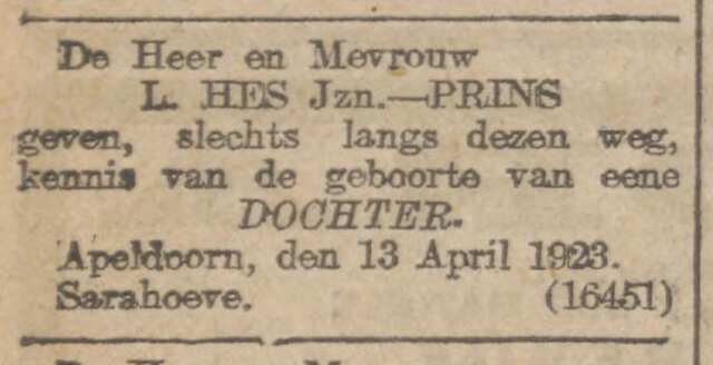 Hes, BL, 1923.04.20, Geboorte dochter, Algemeen Handelsblad.jpg