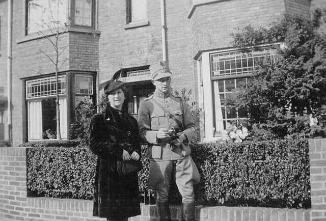 Celine with her son Charles, an army officer, outside their home in the Frambozenstraat ~1939