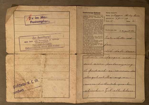 Brief van Hartog van Loggem aan zijn moeder Saartje Walg uit Mauthausen, 3 augustus 1941-1
