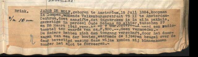 Jacob de Wolf, 1884, koopman in lompen, doet aangifte. 18-3-1942.JPG