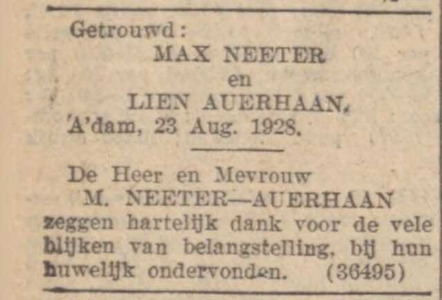 1928 getrouwd Max Neeter en Lien AUerhaan.JPG