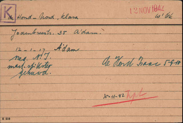 Archiefkaart Joodse Raad Klara de Hond - Nord 12-01-1917.jpg