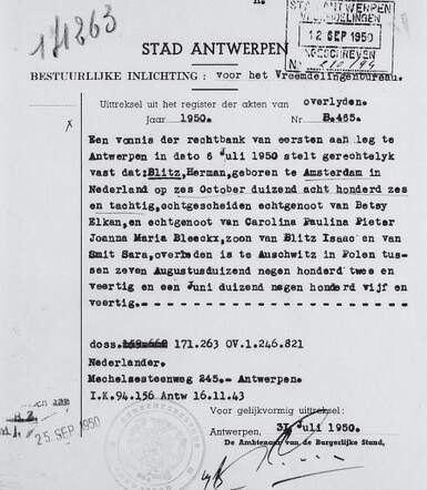 Herman Blitz 1950 overlijdens verklaring Felixarchief.JPG