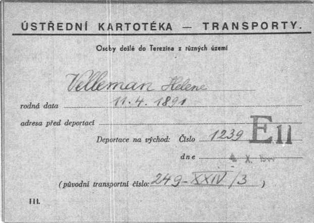 Transport voucher Helena Velleman-H.de la Fuente, Thersienstadt-Auschwitz