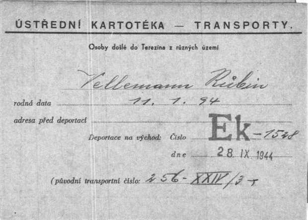 Transport voucher Thersienstadt-Auschwitz for Ruben Velleman