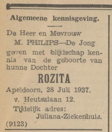 Philips, MM, 1937.07.29, Geboorte dochter Rozita.jpg