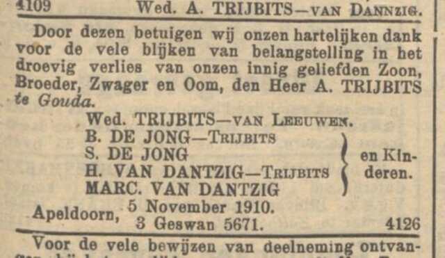 Van Dantzig, Marcus, 1910.11.04, Overlijden A. Trijbits.jpg