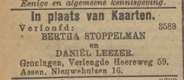 Leezer, Daniel, 1916.11.03, Verloving met Bertha Stoppelman.jpg