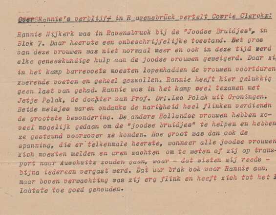 Espérance haar verblijf in Ravensbrück (Stichting WO2 Sporen RK)