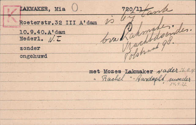 Kaart Joodse Raad Mia Lakmaker 10-09-1940.jpg