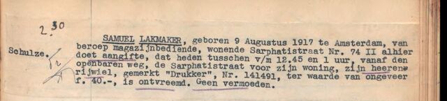 Politierapport 23-09-1940 van een gestolen rijwiel Samuel Lakmaker 09-08-1917..png