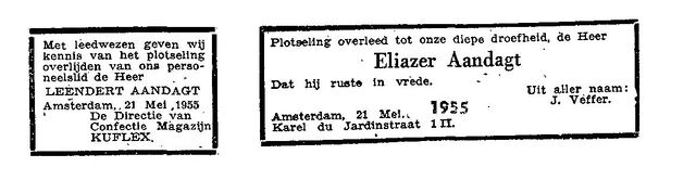 Eliazer Aandagt overlijdens advertenties 1955..png