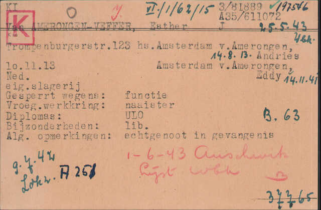 Kaart 002 Joodse raad van Esther van Amerongen - Veffer geboren 10-11-1913.jpg