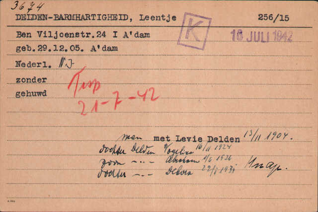 Archiefkaart Joodse Raad Leentje  Barmhartigheid geboren 29-12-1905.jpg