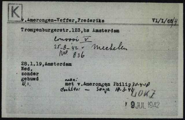 Joodse raad kaart van Fredrika van Amerongen 25-08-1942 convooi naar Mechelen.jpg