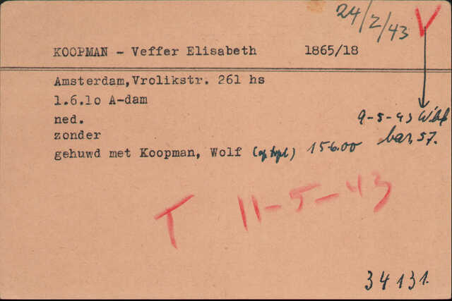 Kaart Joodse Raad Elisabeth Koopman - Veffer, geboren 01-06-1910.jpg