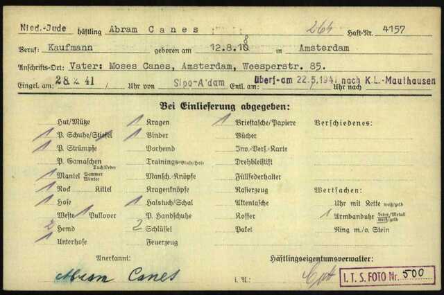 Abraham Canes, Buchenwald document 002.jpg
