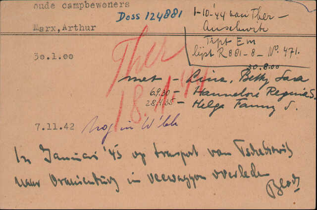 Marx-Linz Betty en Marx Arthur en kind Helga kaart Joodsche Raad Arthur.jpg