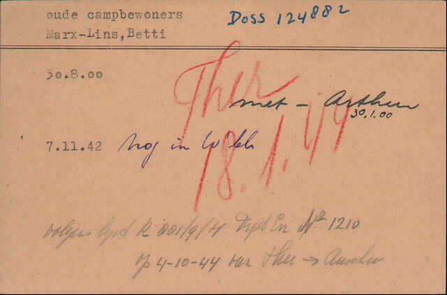 Marx-Linz Betty en Marx Arthur en kind Helga kaart Joodsche Raad Betty.jpg