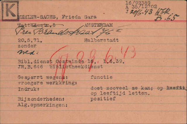 Mehler-Sachs Frieda kaart Joodsche Raad Frieda.jpg