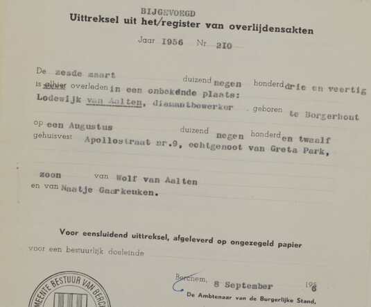 uittreksel overlijden gemeent Berchem 1956 Lodewijk van Aalten.JPG