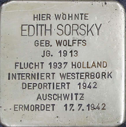 Sorsky Fritz en Wolffs Edith en zoon Hans stolperstein Edith.jpg