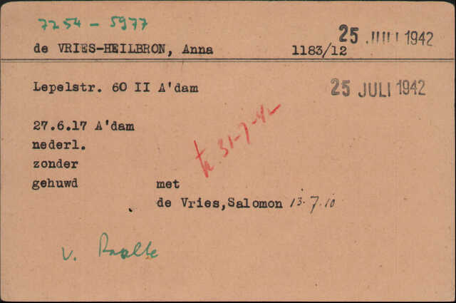 Archiefkaart Joodse Raad Anna de Vries - Heilbron geboren 27-06-1917.jpg