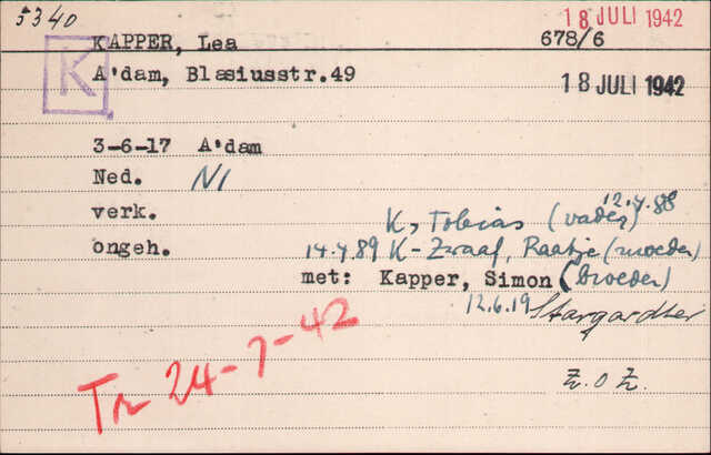 Archiefkaart Joodse Raad Lea Kapper geboren 03-06-1917.jpg