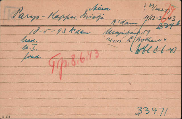 Archiefkaart Joodse Raad Mietje Parijs - Kapper geboren 18-05-1893.jpg
