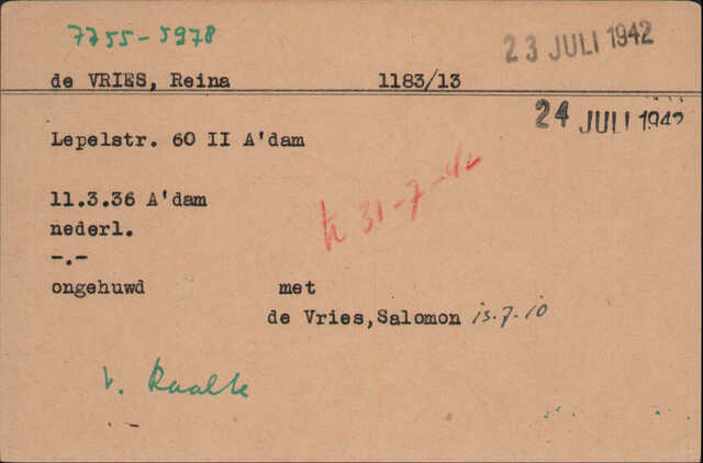 Archiefkaart Joodse Raad Reina de Vries geboren 11-03-1936.jpg