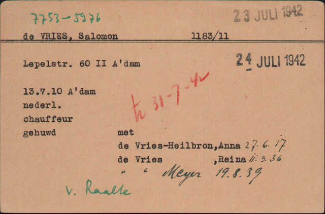 Archiefkaart Joodse Raad Salamon de Vries geboren 13-07-1910.jpg