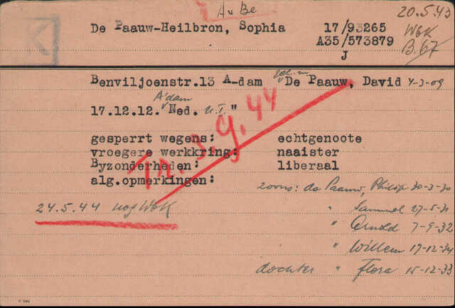 Archiefkaart Joodse Raad Sophia de Pauw - Heilbron geboren 17-12-1912.jpg