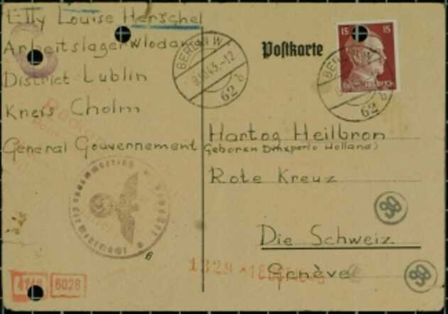 Briefkaart-uit-Sobibor_van_Elly-Herschel_aan_neef-Hartog-Heilbron-in-Zwitserland_dd_28-08-1943_adreszijde_afgestempeld_09-10-1943.jpg