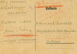 Briefkaart-uit-Sobibor_van_Elly-Herschel_aan_vader-Nathan-Herschel-in-Kamp-Westerbork_dd_23-05-1943_adreszijde.jpg