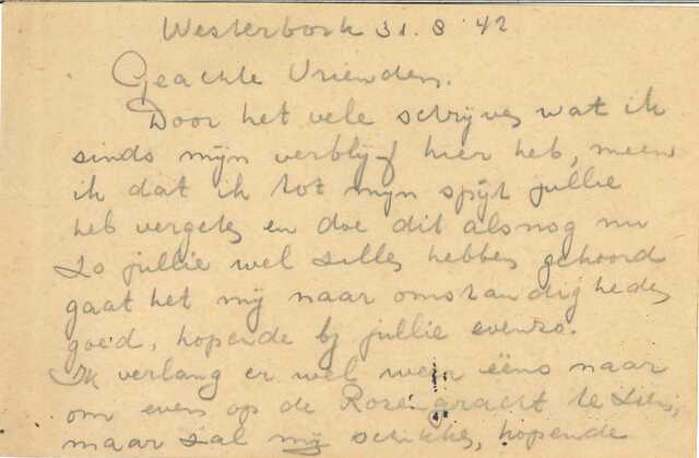 Briefkaart, geschreven door Levie Messcher 1942