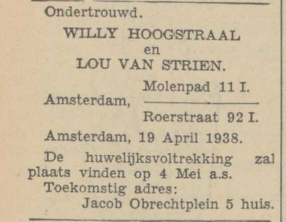Hoogstraal, Siemon, 1938.04.19, Verloving per 19e (Algemeen Handelsblad).jpg