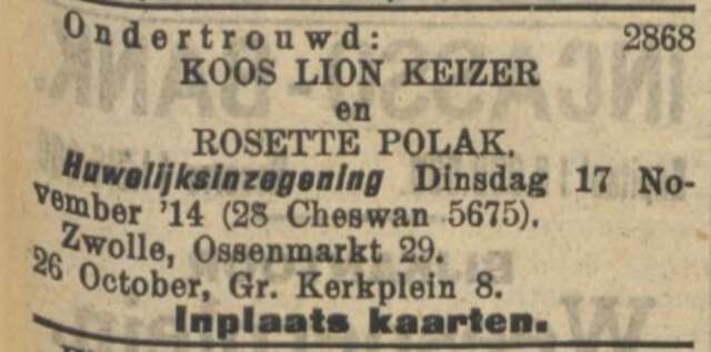 Adv ondertrouw Koos Lion Keizer en Rosette Polak.jpg