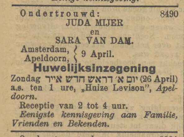 Meijer, Juda, 1914.04.10, Ondertrouw, Huwelijk Huize Levison.jpg