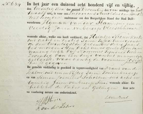 Geboorteakte van Joseph van der Stam 1855 