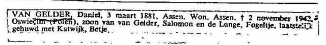 Death of Daniel van Gelder 1881-1942 CBG mention 0365740224
