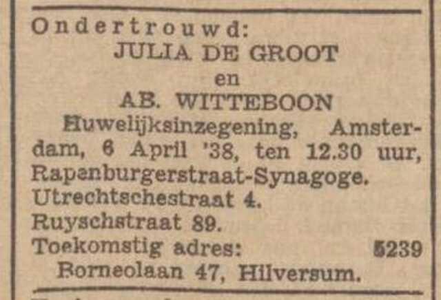 Ab Witteboon & Julia de Groot, Nieuw Israelietisch Weekblad 25 maart 1938.jpg