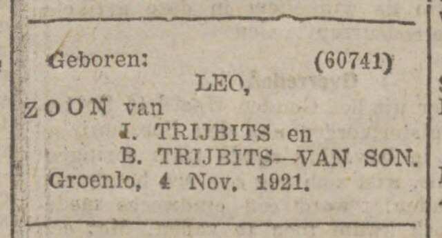 Trijbits, 1921.11.06, Geboorte zoon Leo.jpg